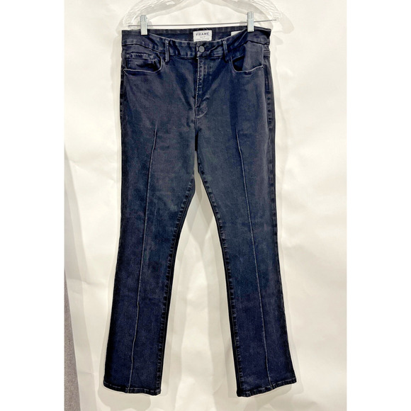 FRAME Size 32 Le Crop Mini Boot Black Jeans Front Seam Stretch Classic Slimming - Picture 1 of 14